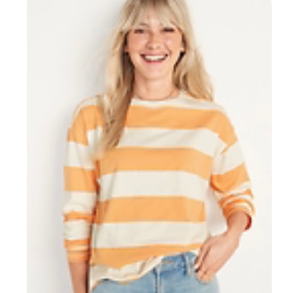 NWOT Long-Sleeve Vintage Loose Striped Easy T-Shirt Orange Rugby Stripe Size XL
